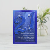 Blue Funkelnd 21. Geburtstag Party Einladungen (Stehend Vorderseite)