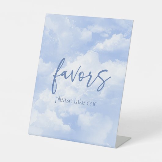 Blue Funkelnd Clouds Gastgeschenke Sockelschild (Vorderseite)