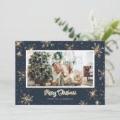 Blue Funkelnd Foto Weihnachtskarten Feiertagskarte (Stehend Vorderseite)