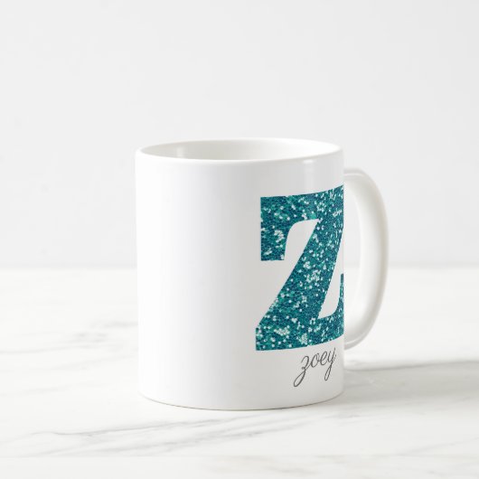 Blue Funkelnd Glitzer Letter Z Monogram Tasse (VorderseiteRechts)