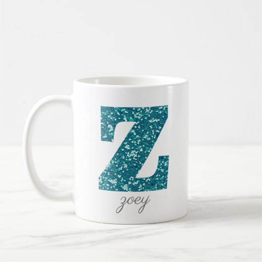 Blue Funkelnd Glitzer Letter Z Monogram Tasse (Links)