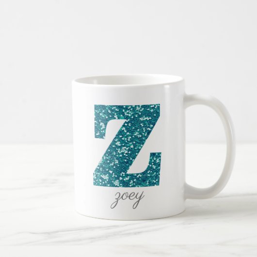 Blue Funkelnd Glitzer Letter Z Monogram Tasse (Rechts)