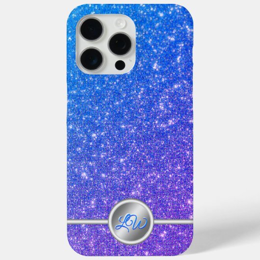 Blue funkelnd Glitzer Monogram Gehäuse Case-Mate iPhone Hülle (Rückseite)