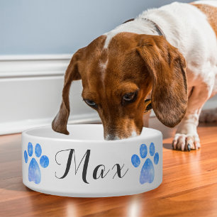 Blue Funkelnd Paw Print Personalize Dog Bowl Napf
