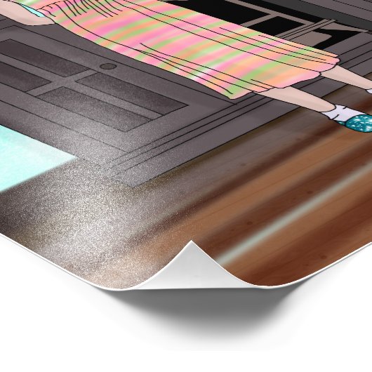 Blue Funkelnd Shoes | Little Girl Watching TV Fotodruck (Ecke)