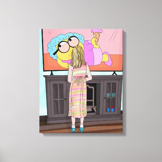 Blue Funkelnd Shoes | Little Girl Watching TV Leinwanddruck (Vorderseite)