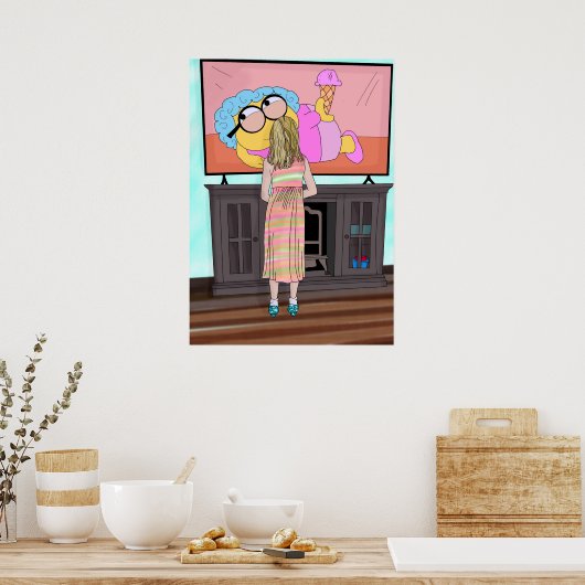 Blue Funkelnd Shoes | Little Girl Watching TV Poster (Küche)