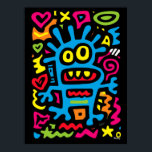 Blue Funky Alien - Neon Pop Art Quirky Monster Poster<br><div class="desc">Diese funky blaue Alien springt mit Neonfarben und sonderbarer Energie aus. Mit großen Augen und einem spielerischen Grinsen ist es ein Pop-Kunstdesign,  das Ihre Wanddekoration elektrifizieren und funky-vibes in jeden Raum bringen soll.</div>