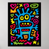 Blue Funky Alien - Neon Pop Art Quirky Monster Poster (Vorne)
