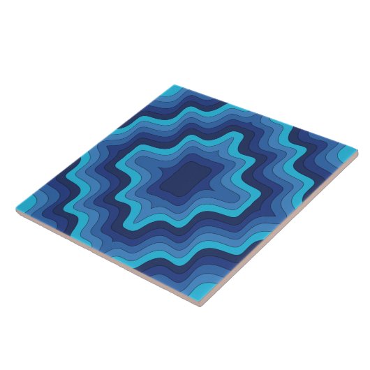 Blue Funky Retro Keramik Tile Fliese (Seite)