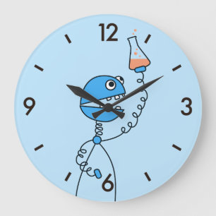 Blue Funny Cartoon Robot Chemistry Große Wanduhr