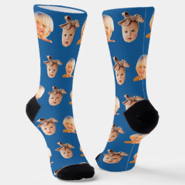 Blue Funny Custom 2 Face Foto Vater Socken