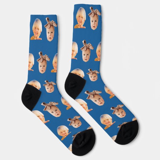 Blue Funny Custom 2 Face Foto Vater Socken (Rechts)