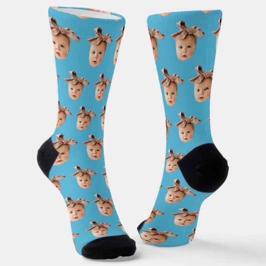 Blue Funny Custom Daughter Face Foto Crew Socken (Gewinkelt)