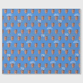 Blue Funny Custom Face Foto 70. Geburtstagsparty Geschenkpapier (Flach)
