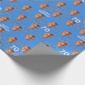 Blue Funny Custom Face Foto 70. Geburtstagsparty Geschenkpapier (Ecke)