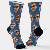 Blue Funny Custom Face Foto Crew Socken (Gewinkelt)