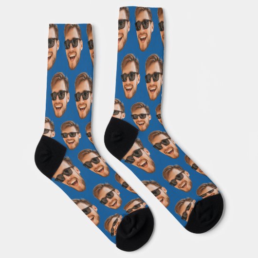 Blue Funny Custom Face Foto Crew Socken (Rechts)