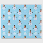 Blue Funny Custom Face Snowman Frohe Weihnachten Geschenkpapier (Flach)