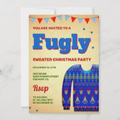 Blue Funny Fugly Ugly Sweater Christmas Party Einladung (Vorderseite)