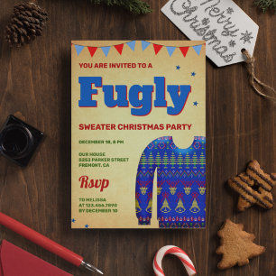 Blue Funny Fugly Ugly Sweater Christmas Party Einladung