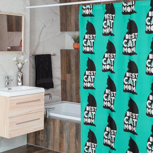 Blue Funny Mother's Day Best Cat Mama Ever Duschvorhang