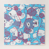 Blue Funny Niedlich Knitter Kitten Ball Puzzle (Horizontal)