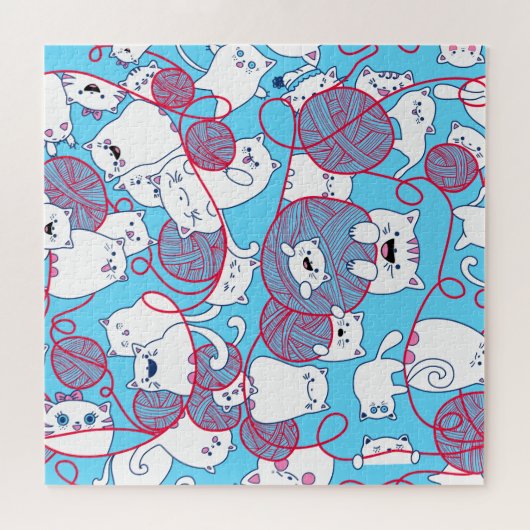 Blue Funny Niedlich Knitter Kitten Ball Puzzle (Horizontal)