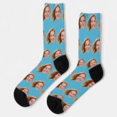 Blue Funny Personalisiert Face Foto Frauen Socken (Linkes Detail)