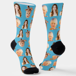 Blue Funny Personalisierte Mama 3 Kids Foto Socken