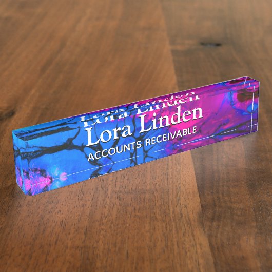 Blue Fuscia Acrylic Flow Art Desk Namensplakette (Seite)