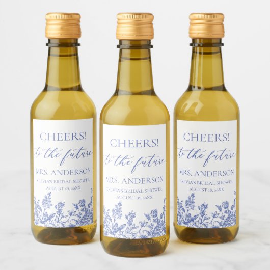 Blue Future Mrs. Bridal Shower Mini Wine Label Weinetikett (Flaschen)