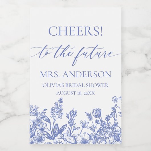 Blue Future Mrs. Bridal Shower Mini Wine Label Weinetikett (Einzelnes Label)