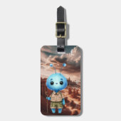 Blue Fuzzy Alien Hiker Gepäckanhänger (Vorderseite vertikal)