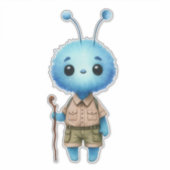 Blue Fuzzy Alien Hiker Sticker (Vorderseite)