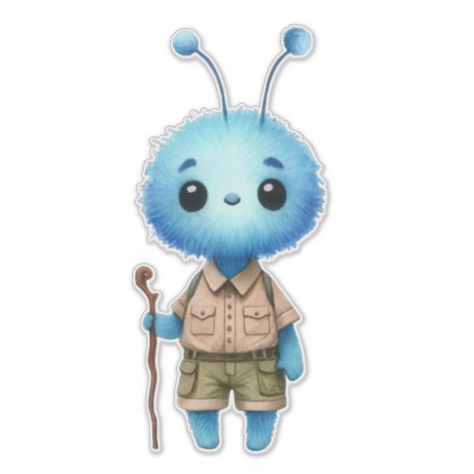 Blue Fuzzy Alien Hiker Sticker (Vorderseite)