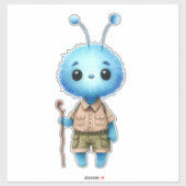 Blue Fuzzy Alien Hiker Sticker (Blatt)