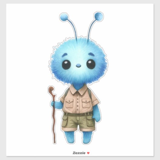 Blue Fuzzy Alien Hiker Sticker (Blatt)