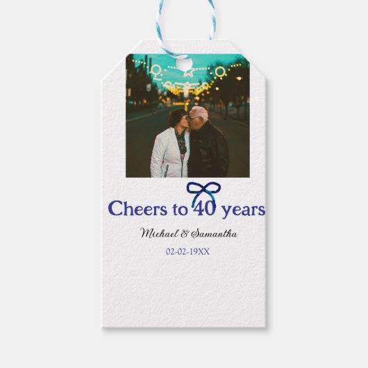 Blue g bow jubelt zu 40-jähriger Hochzeit Geschenkanhänger (Vorderseite)