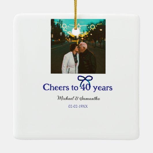 Blue g bow jubelt zu 40-jähriger Hochzeit Keramikornament (Rückseite)