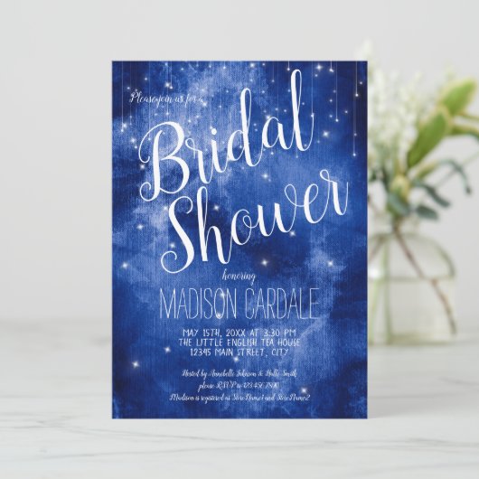 Blue Galaxy Celestial Stars Lights Brautparty Einladung (Stehend Vorderseite)
