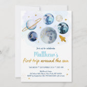 Blue Galaxy Erster Ausflug rund um die Sonne Gebur Einladung (Vorderseite)