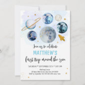 Blue Galaxy First Trip Around The Sun Birthday Einladung (Vorderseite)