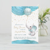 Blue Galaxy Inspiration Elephant Baby Boy Dusche Einladung (Stehend Vorderseite)