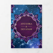 Blue Galaxy Lila Mandala QR Code Indian Wedding Dreifach Gefaltete Einladung (Cover)