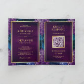 Blue Galaxy Lila Mandala QR Code Indian Wedding Einladung (Innenseite)