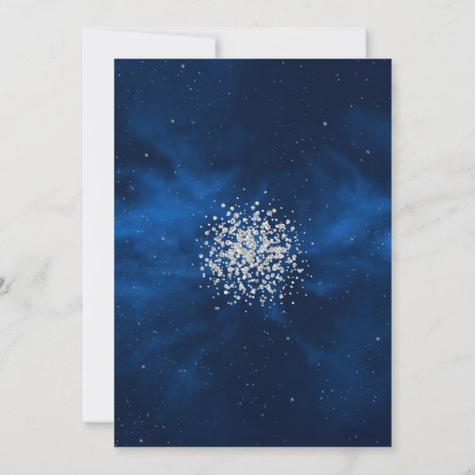 Blue Galaxy Night Sky mit Silver Confetti Save The Date (Rückseite)