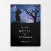 Blue Galaxy Romantic Couple Foto Hochzeit Dreifach Gefaltete Einladung (Cover)