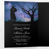 Blue Galaxy Romantic Couple Foto Hochzeit Dreifach Gefaltete Einladung (Innen Erste Seite)