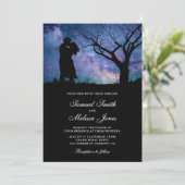 Blue Galaxy Romantic Couple Silhouette Hochzeit Einladung (Stehend Vorderseite)
